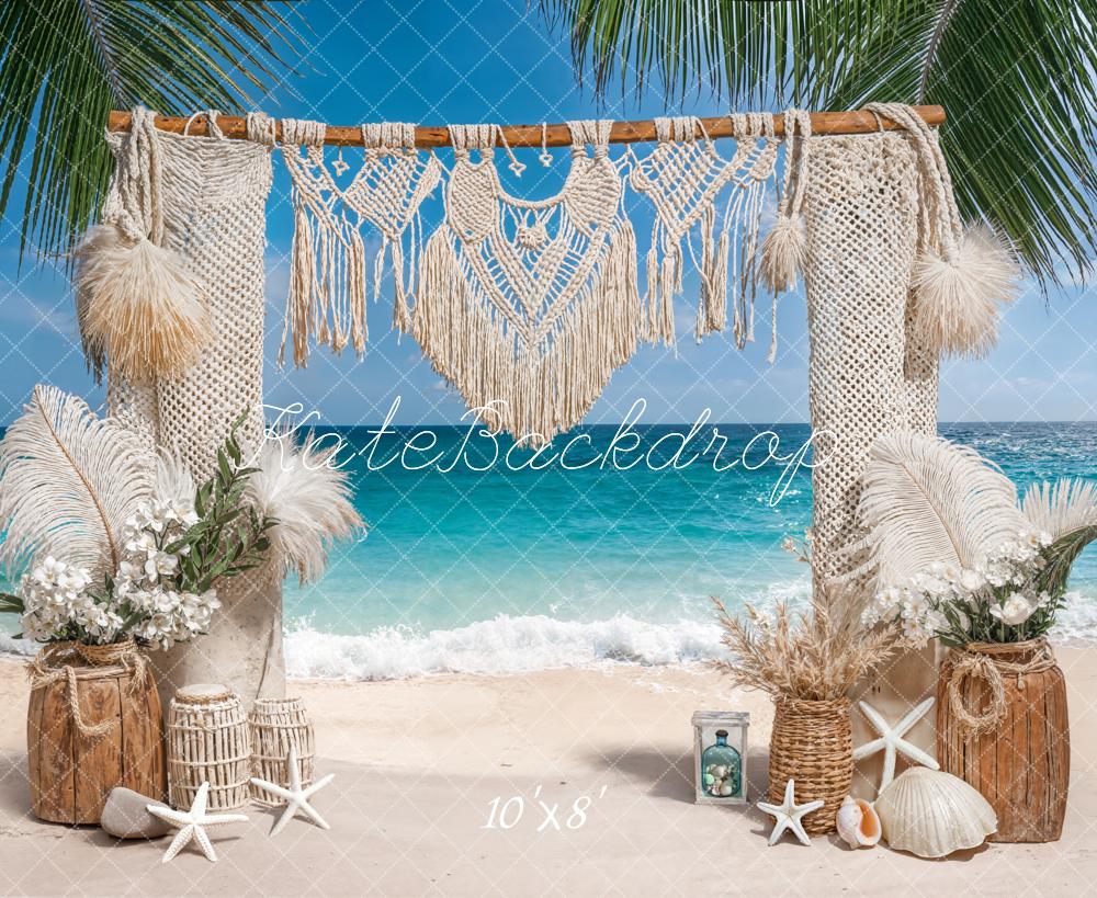 Kate Boho Strand Makramee Palmen Creme Fleece Hintergrund Entworfen von Emetselch - Kate Backdrop.de