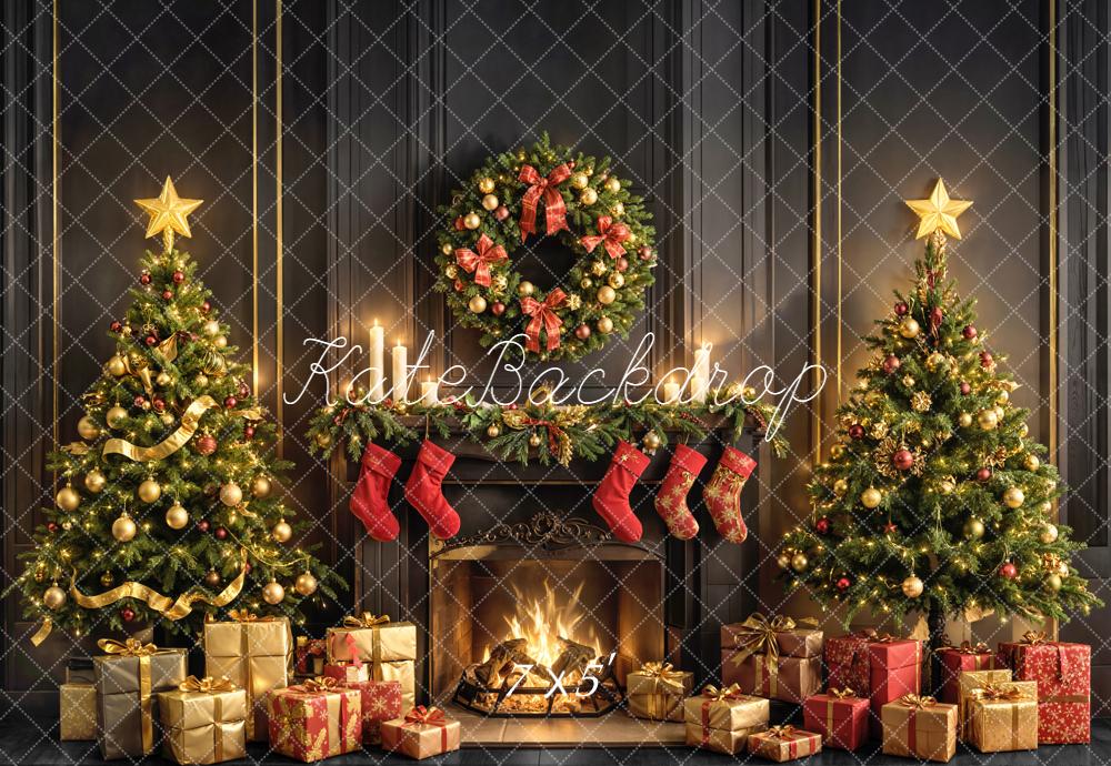 Kate Weihnachten Kamin Weihnachtsbaum Gold Hintergrund Entworfen von Emetselch - Kate Backdrop.de
