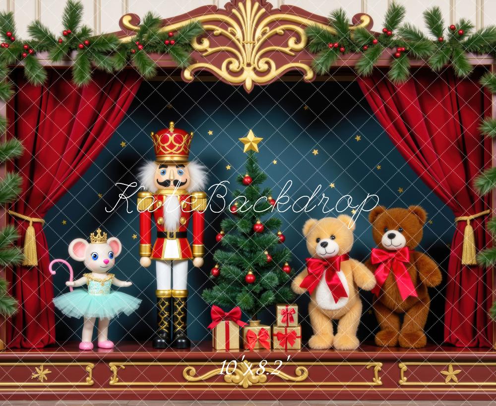 Kate Weihnachten Nussknacker Bühne Spielzeugfiguren Hintergrund Entworfen von Mini MakeBelieve - Kate Backdrop.de