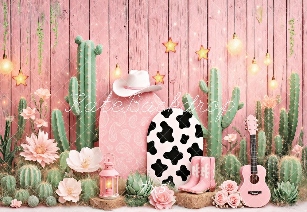 Kate Western Kaktus Blume Rosa Hintergrund Entworfen von Ashley Paul - Kate Backdrop.de