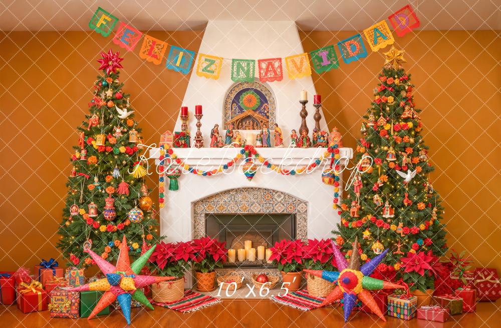 Kate Weihnachten Kamin Weihnachtsbaum Bunt Hintergrund Entworfen von Emetselch - Kate Backdrop.de