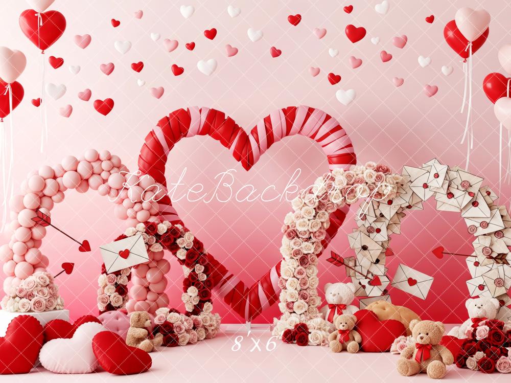 Kate Valentinstag Herzen Ballons Briefe Rosa Hintergrund Entworfen von Patty Roberts