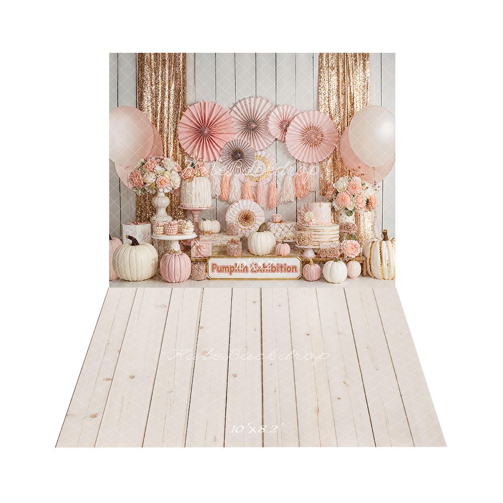 Kate Herbst Kürbis Blumen Rosa Gold Hintergrund Hintergrund+Holz Bretter Hell Hintergrund Boden Hintergrund