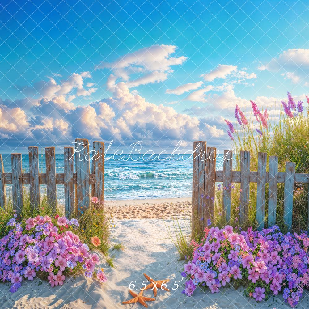 Kate Sommer Strand Blumen Holzzaun Hintergrund Entworfen von Emetselch - Kate Backdrop.de