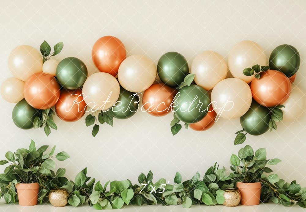 Kate Geburtstag Luftballons Blattdeko Neutral Hintergrund Entworfen von Patty Roberts - Kate Backdrop.de