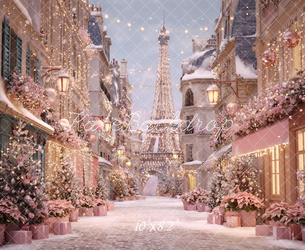 Kate Weihnachten Paris Straße Lichter Rosa Hintergrund Entworfen von Ashley Paul