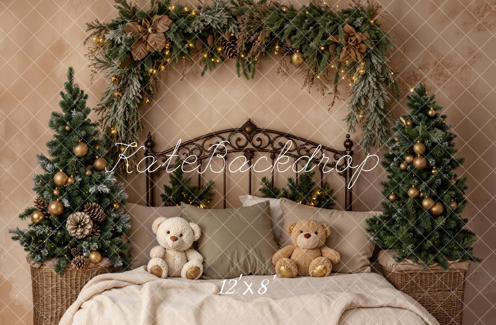 Kate Weihnachten Girlande Tannenbaum Braun Fleece Hintergrund Entworfen von Emetselch - Kate Backdrop.de