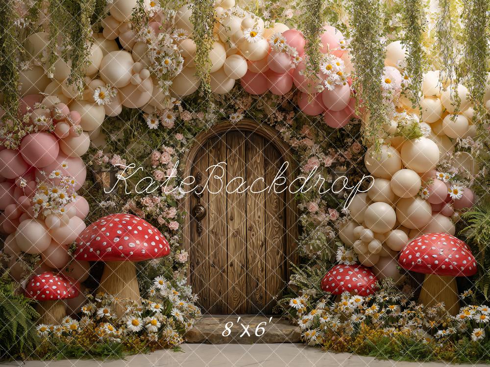 Kate Märchen Tür Ballons Pilze Blumen Hintergrund Entworfen von Ashley Paul