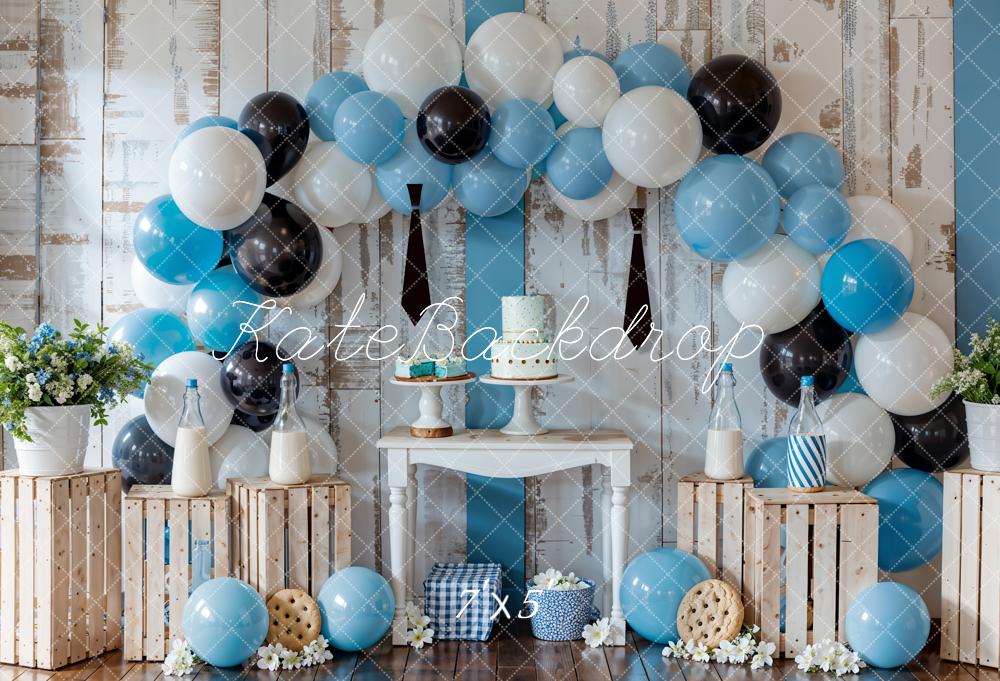 Kate Geburtstag Ballonbogen Blau Rustikal Hintergrund Entworfen von Emetselch - Kate Backdrop.de