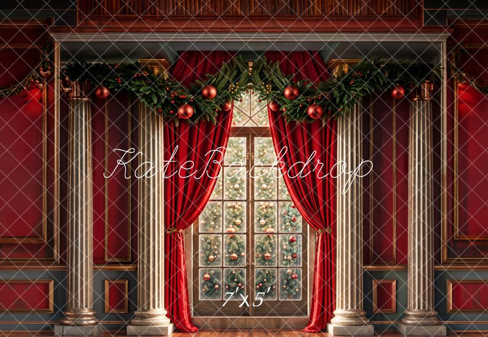Kate Weihnachten Fenster Vorhang Rot Hintergrund Entworfen von Chain