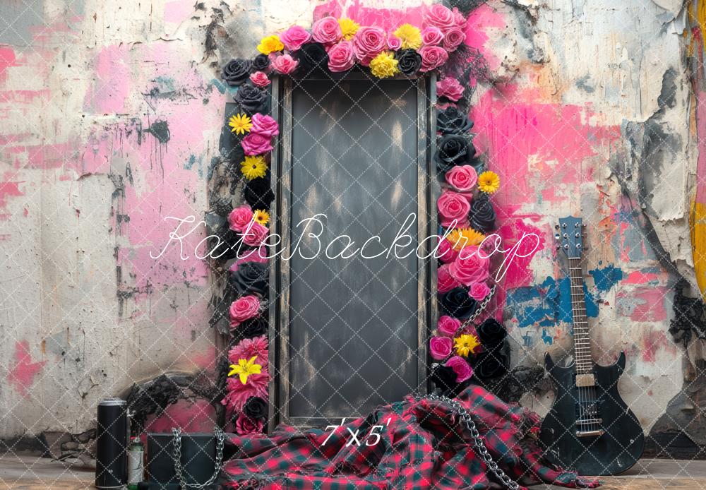 Kate Rock Musik Gitarre Blumen Vintage Hintergrund Entworfen von Mini MakeBelieve - Kate Backdrop.de