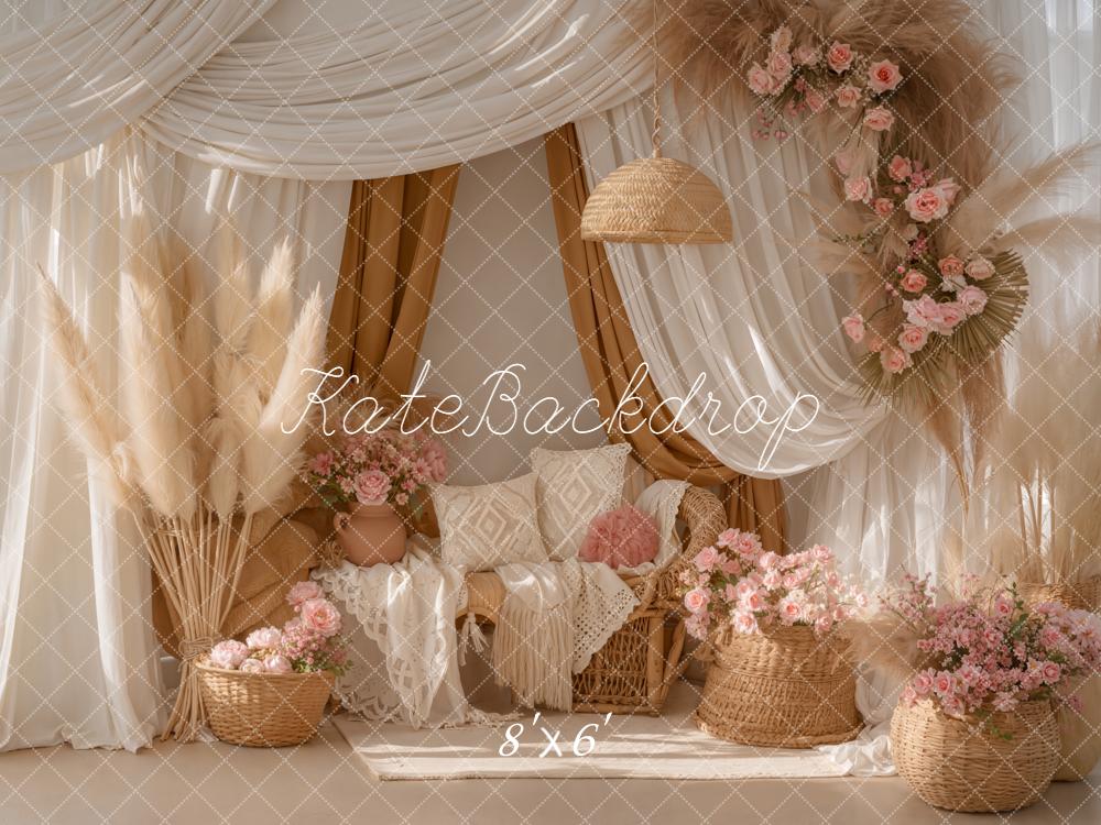 Kate Boho Pampas Blumen Beige Hintergrund Entworfen von Emetselch