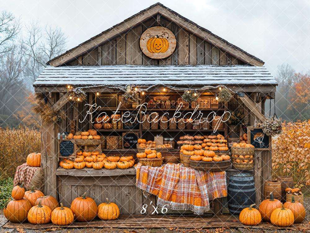 Kate Herbst Kürbisstand Holz Vintage Fleece Hintergrund Entworfen von Emetselch - Kate Backdrop.de