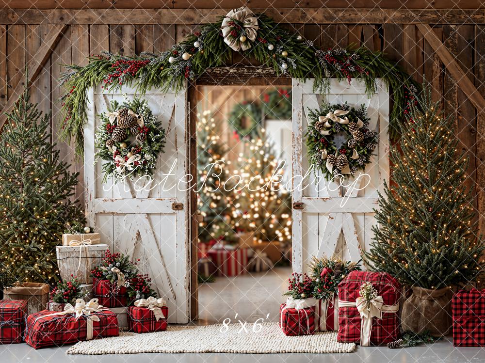Kate Weihnachten Scheunentor Geschenke Rustikal Fleece Hintergrund Entworfen von Emetselch - Kate Backdrop.de