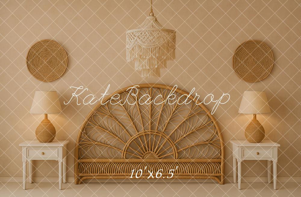 Kate Boho Schlafzimmer Rattan Vintage Hintergrund Entworfen von Ashley Paul - Kate Backdrop.de