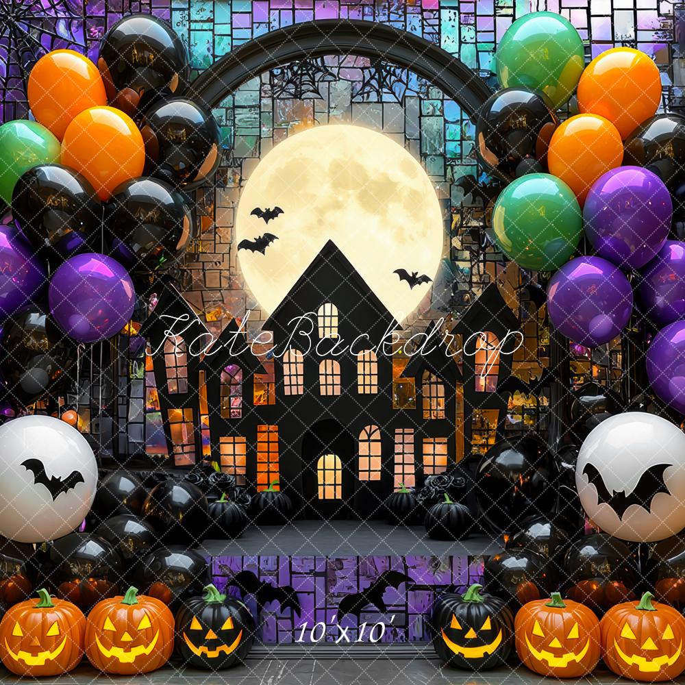 Kate Halloween Kürbisse Ballons Mond Hintergrund Entworfen von Mini MakeBelieve - Kate Backdrop.de