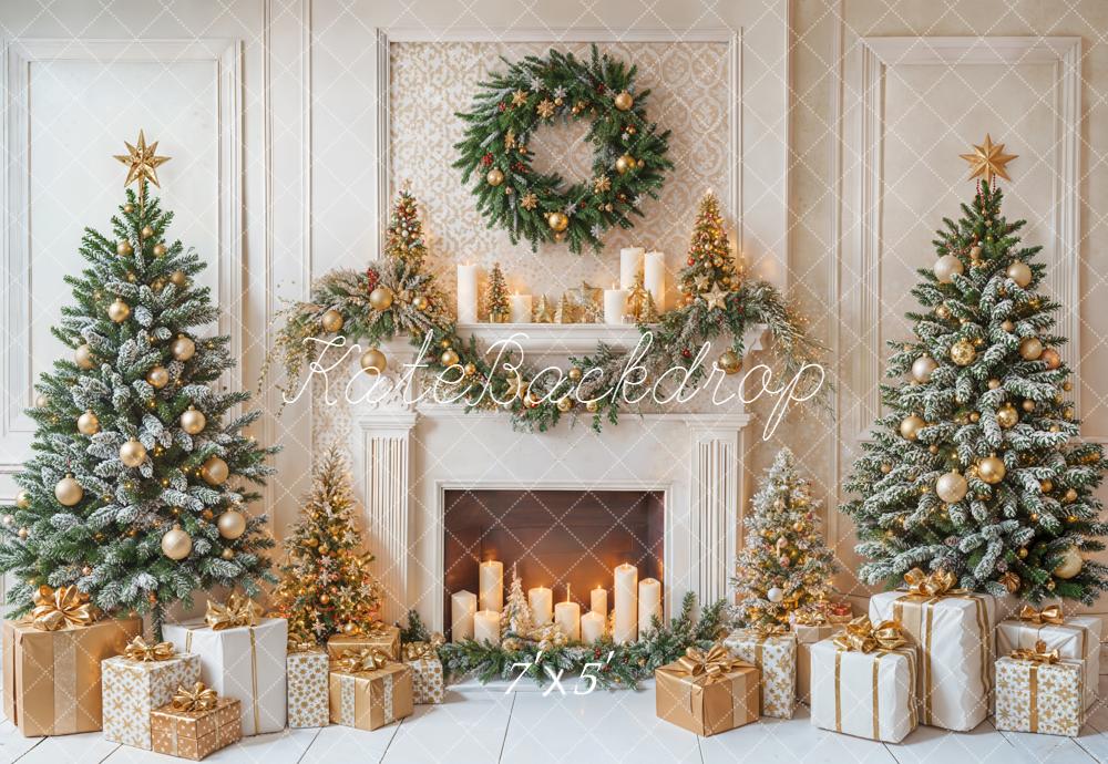 Kate Weihnachten Kamin Weihnachtsbaum Gold Hintergrund Entworfen von Emetselch - Kate Backdrop.de