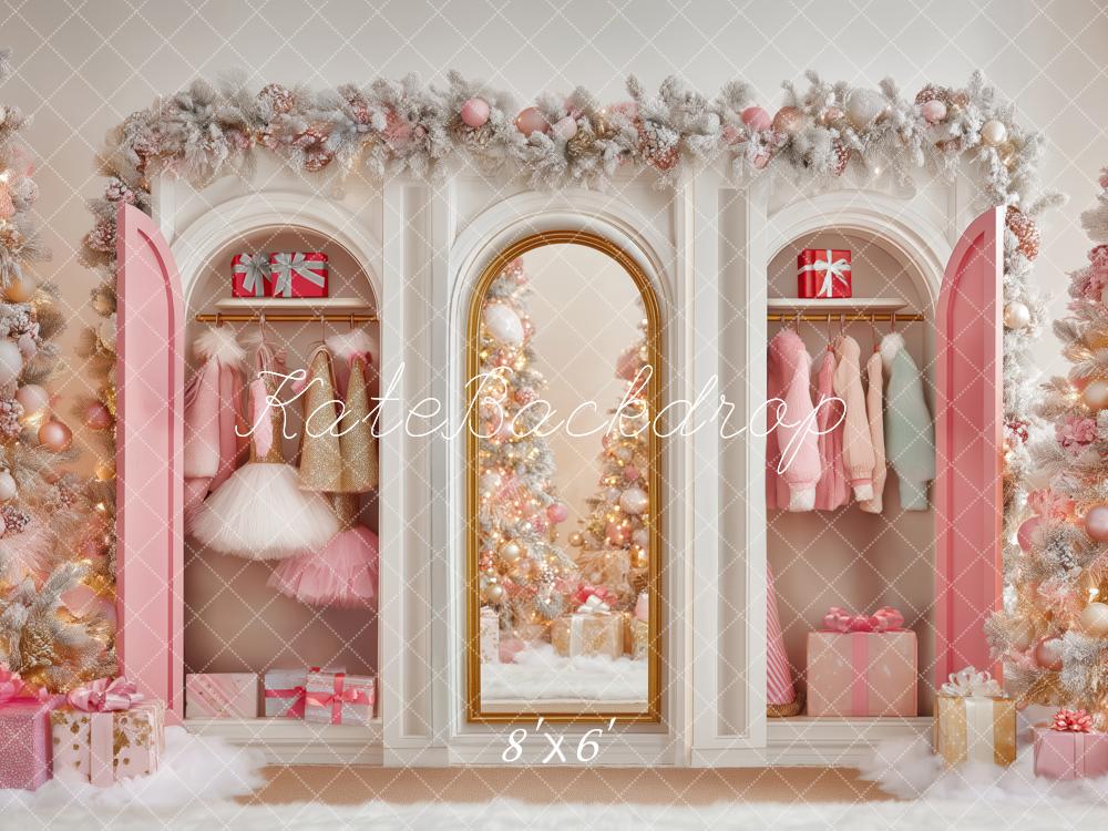Kate Weihnachten Kleiderschrank Spiegel Rosa Hintergrund Entworfen von Patty Roberts - Kate Backdrop.de