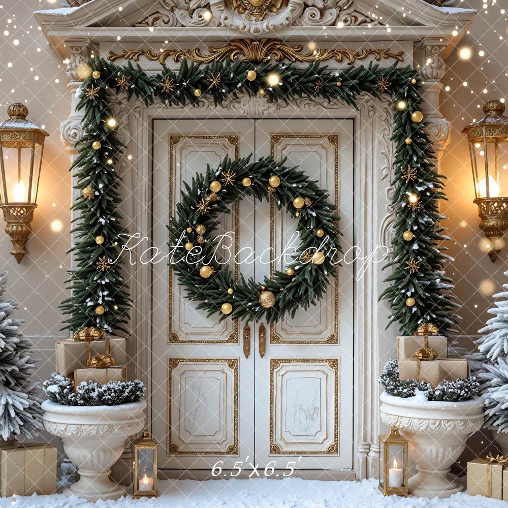 Kate Weihnachten Tür Kranz Gold Hintergrund Entworfen von Mini MakeBelieve - Kate Backdrop.de