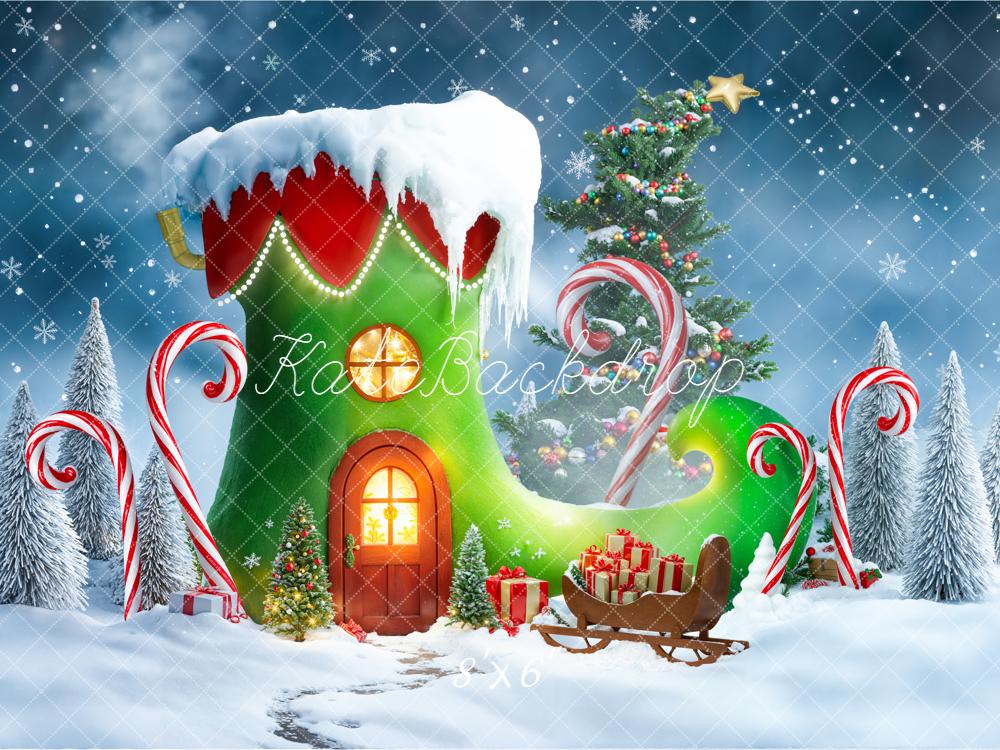 Kate Weihnachten Elfenschuh Haus Schnee Hintergrund Entworfen von Emetselch - Kate Backdrop.de