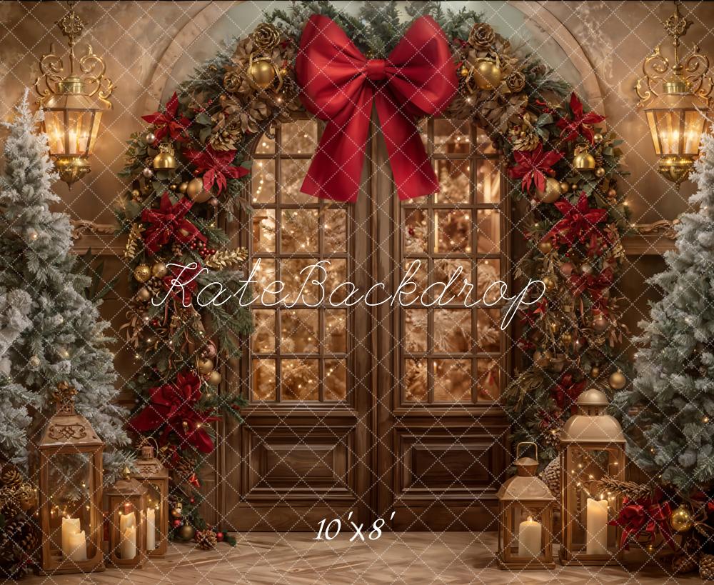 Kate Weihnachten Tür Kranz Rot Gold Fleece Hintergrund Entworfen von Emetselch - Kate Backdrop.de