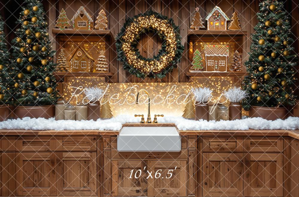 Kate Weihnachten Küche Lebkuchenhaus Braun Hintergrund Entworfen von Mini MakeBelieve - Kate Backdrop.de
