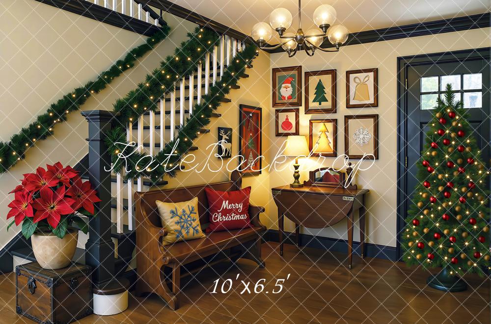 Kate Weihnachten Wohnzimmer Treppe Baum Hintergrund Entworfen von Mini MakeBelieve - Kate Backdrop.de