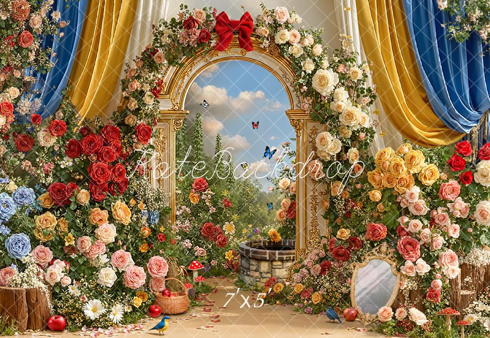 Kate Märchen Blumenbogen Brunnen Romantisch Hintergrund Entworfen von Chain - Kate Backdrop.de