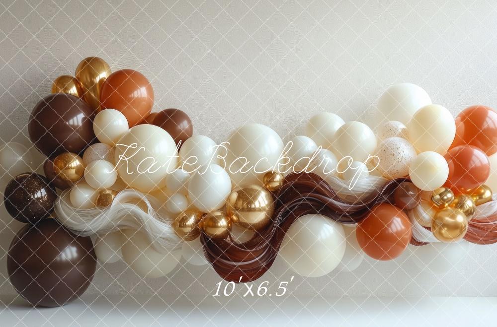 Kate Geburtstag Luftballons Braun Gold Hintergrund Entworfen von Mini MakeBelieve - Kate Backdrop.de
