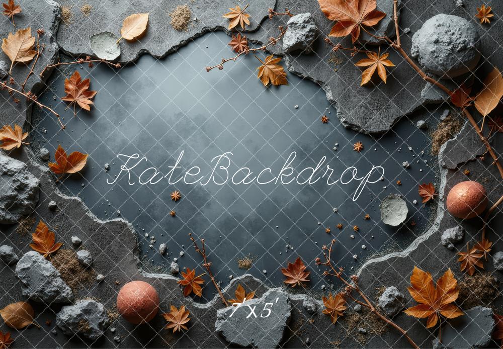 Kate Herbst Blätter Steine Dunkel Hintergrund Entworfen von Laura Bybee - Kate Backdrop.de