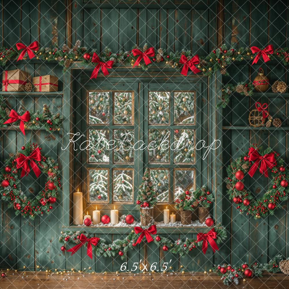 Kate Weihnachten Fenster Kranz Rustikal Hintergrund Entworfen von Emetselch