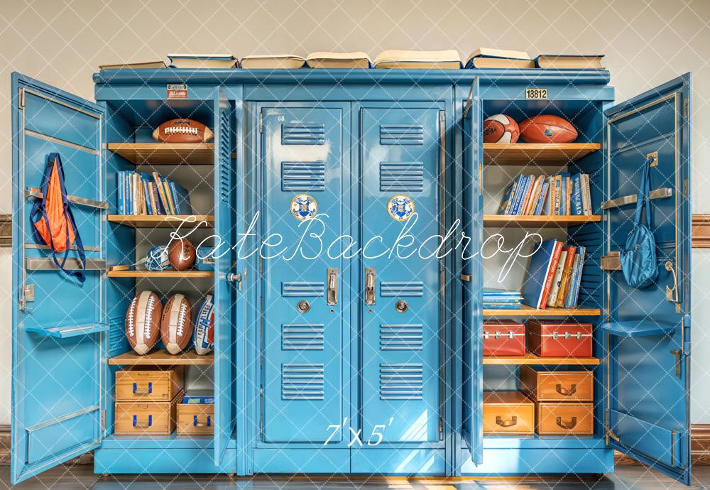 Kate Zurück Zur Schule Spind Bücher Sport Blau Hintergrund Entworfen von Emetselch