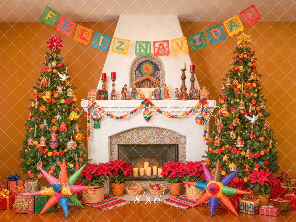 Kate Weihnachten Kamin Weihnachtsbaum Bunt Hintergrund Entworfen von Emetselch - Kate Backdrop.de