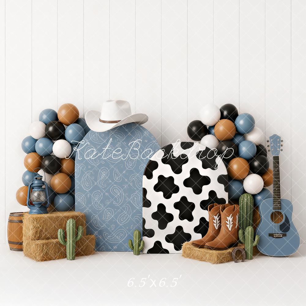 Kate Western Cowboy Ballons Stroh Blau Hintergrund Entworfen von Ashley Paul - Kate Backdrop.de
