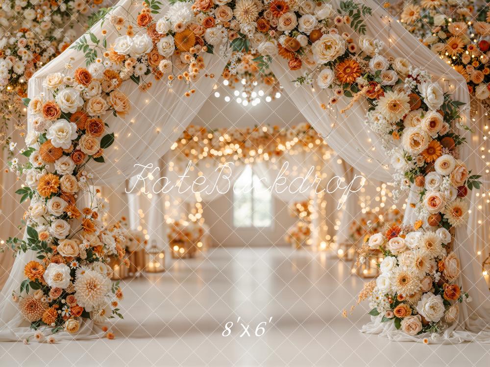 Kate Hochzeit Blumenbogen Lichter Creme Hintergrund Entworfen von Emetselch - Kate Backdrop.de