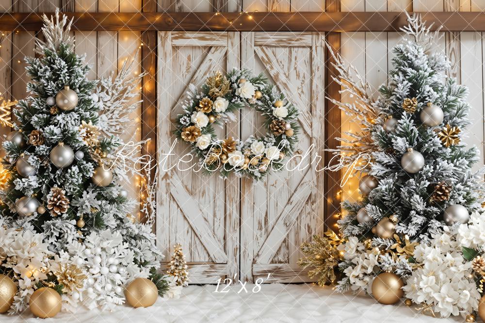 Kate Weihnachten Schneetannen Kranz Rustic Fleece Hintergrund Entworfen von Emetselch - Kate Backdrop.de