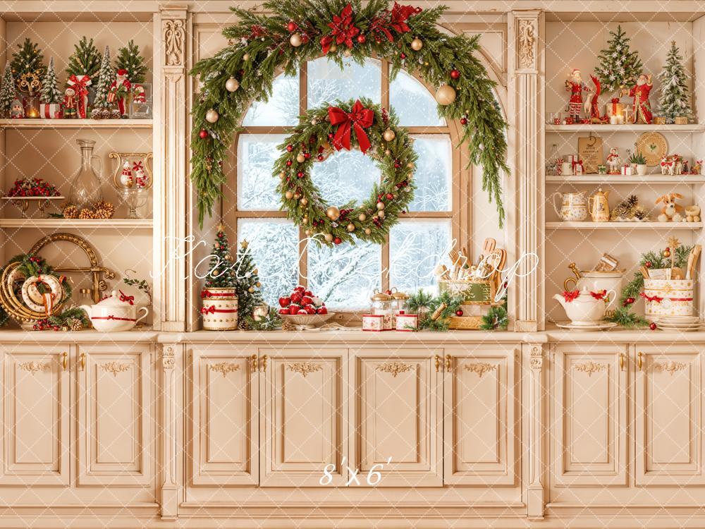Kate Weihnachten Küche Kranz Vintage Hintergrund Entworfen von Emetselch - Kate Backdrop.de