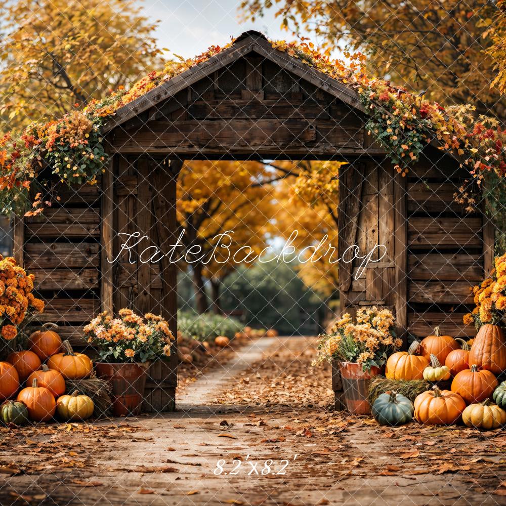 Kate Herbst Wald Kürbis Braune Scheunentor Hintergrund Entworfen von Emetselch - Kate Backdrop.de