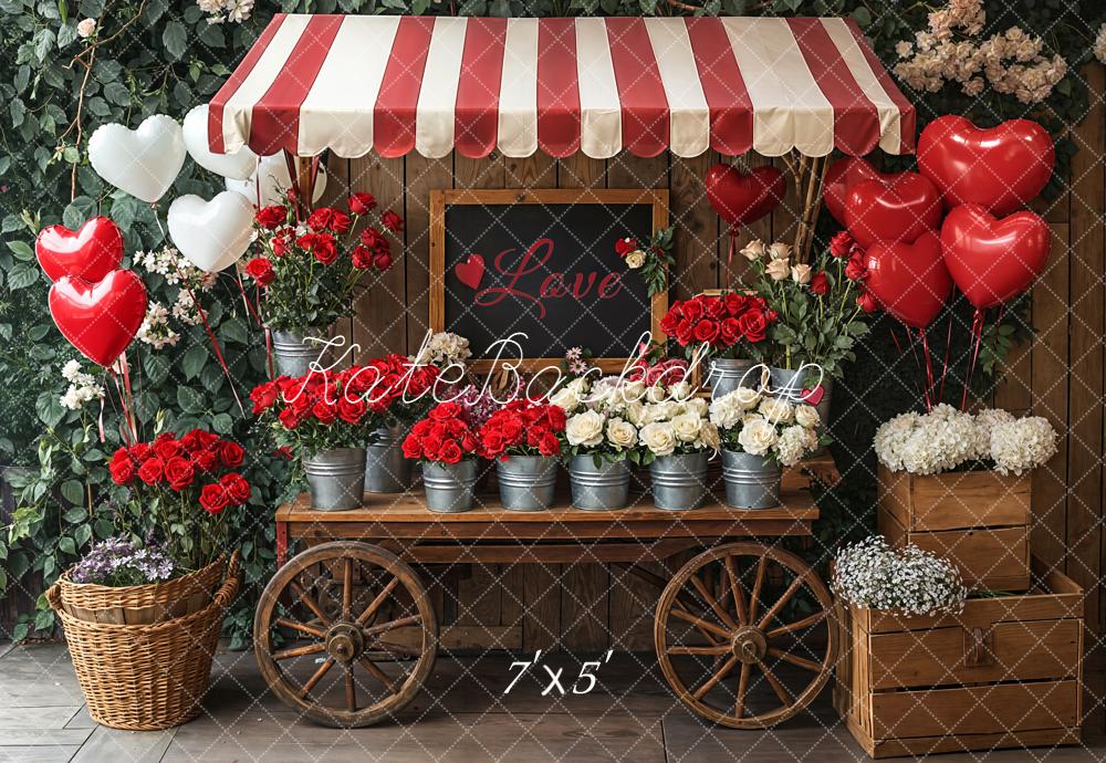 Kate Valentinstag Blumen Herzballons Romantisch Hintergrund Entworfen von Emetselch - Kate Backdrop.de