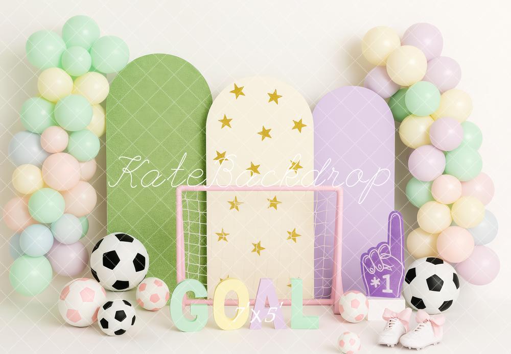 Kate Fußball Ballons Pastell Hintergrund Entworfen von Patty Roberts - Kate Backdrop.de