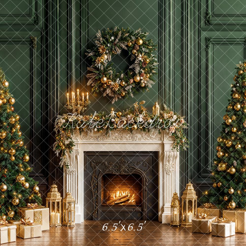Kate Weihnachten Kamin Tannenbaum Gold Hintergrund Entworfen von Emetselch - Kate Backdrop.de
