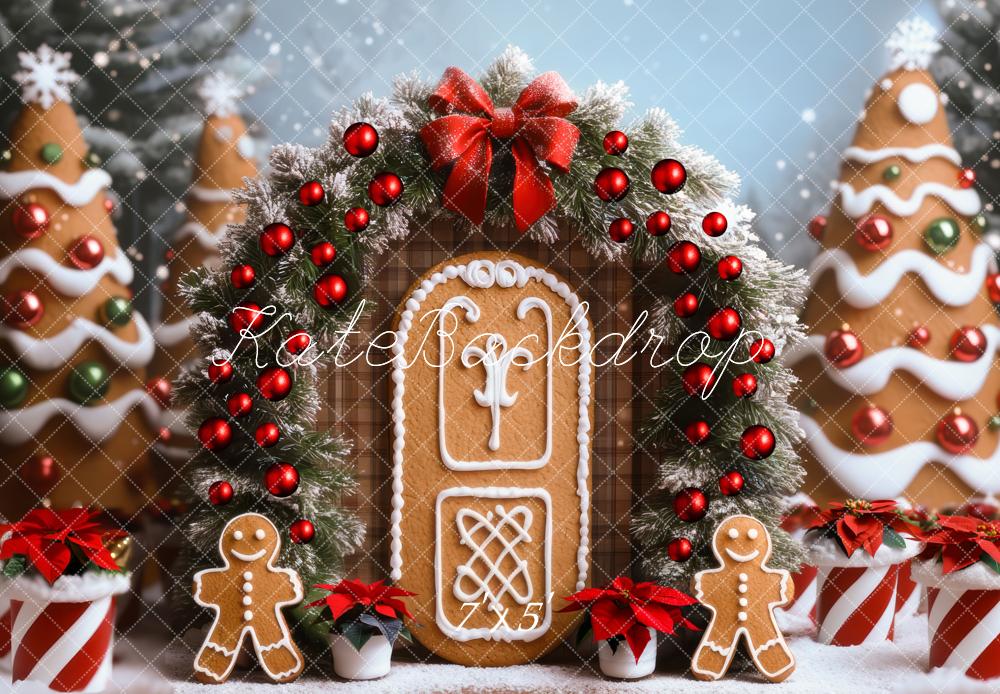 Kate Weihnachten Lebkuchenhaus Girlande Rot Hintergrund Entworfen von Mini MakeBelieve - Kate Backdrop.de