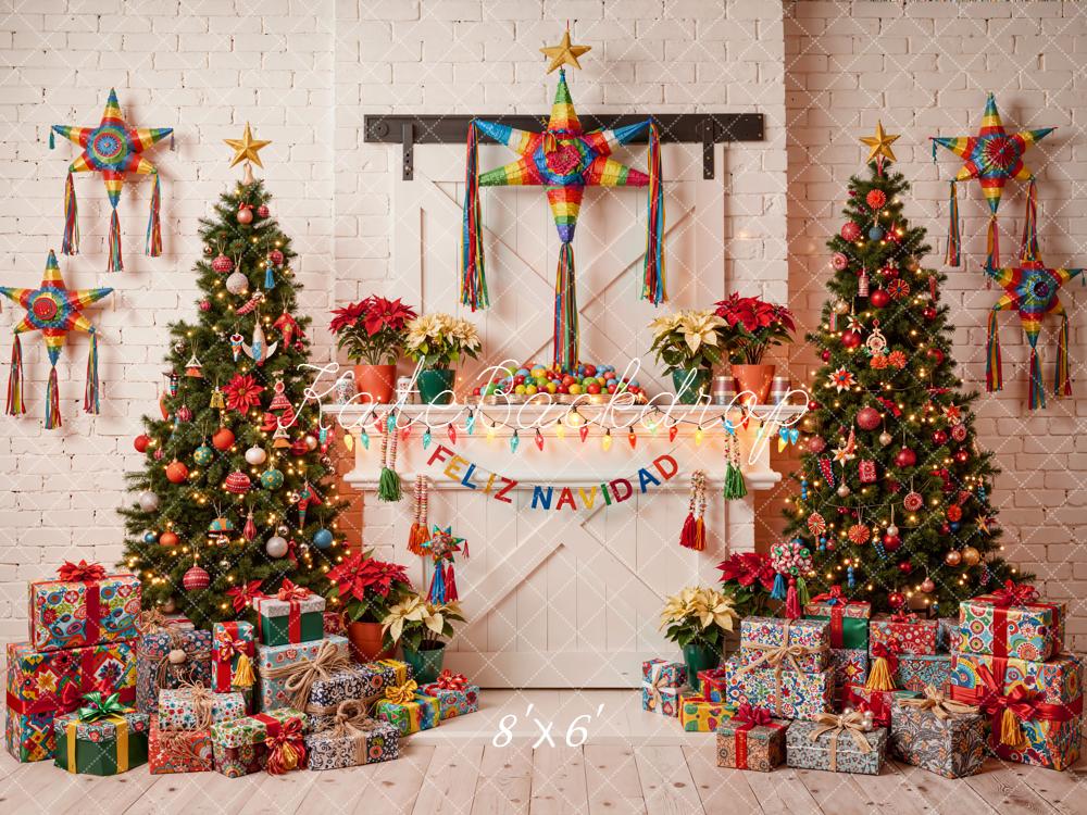 Kate Weihnachten Piñata Geschenkboxen Bunt Fleece Hintergrund Entworfen von Emetselch - Kate Backdrop.de