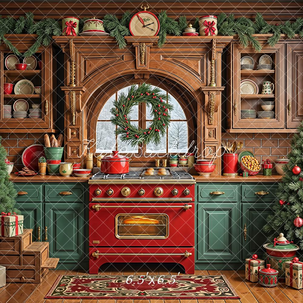 Kate Weihnachten Küche Weihnachtsbaum Rustikal Hintergrund Entworfen von Emetselch - Kate Backdrop.de
