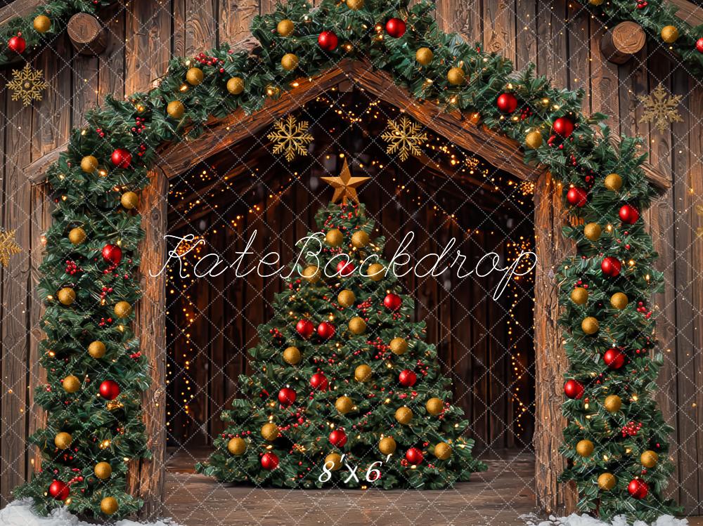 Kate Weihnachten Tannenbaum Girlande Holz Hintergrund Entworfen von Mini MakeBelieve - Kate Backdrop.de