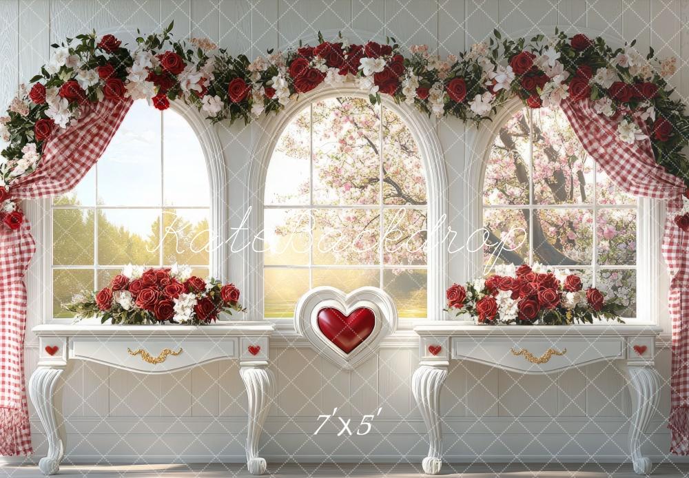 Kate Valentinstag Fenster Rosen Herz Romantik Hintergrund Entworfen von Mini MakeBelieve