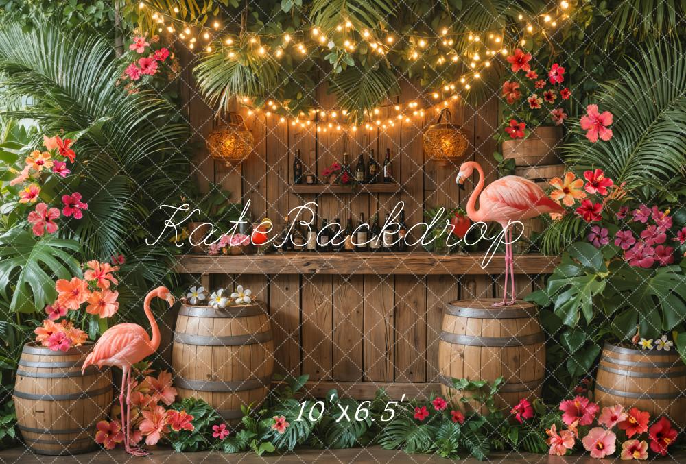 Kate Tropical Flamingos Blumen Holz Fleece Hintergrund Entworfen von Emetselch - Kate Backdrop.de