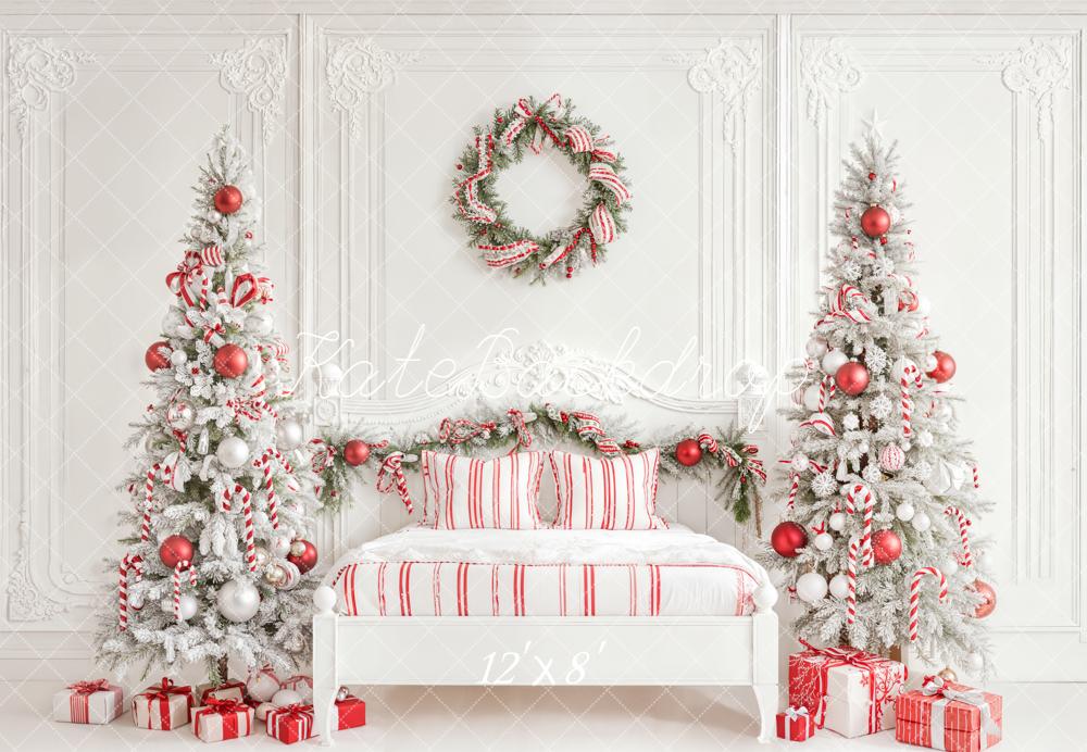 Kate Weihnachten Schlafzimmer Weihnachtsbaum Weiß Rot Fleece Hintergrund Entworfen von Emetselch - Kate Backdrop.de