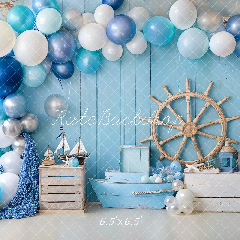 Kate Meerjungfrau Ballons Steuerrad Blau Hintergrund Entworfen von Emetselch - Kate Backdrop.de