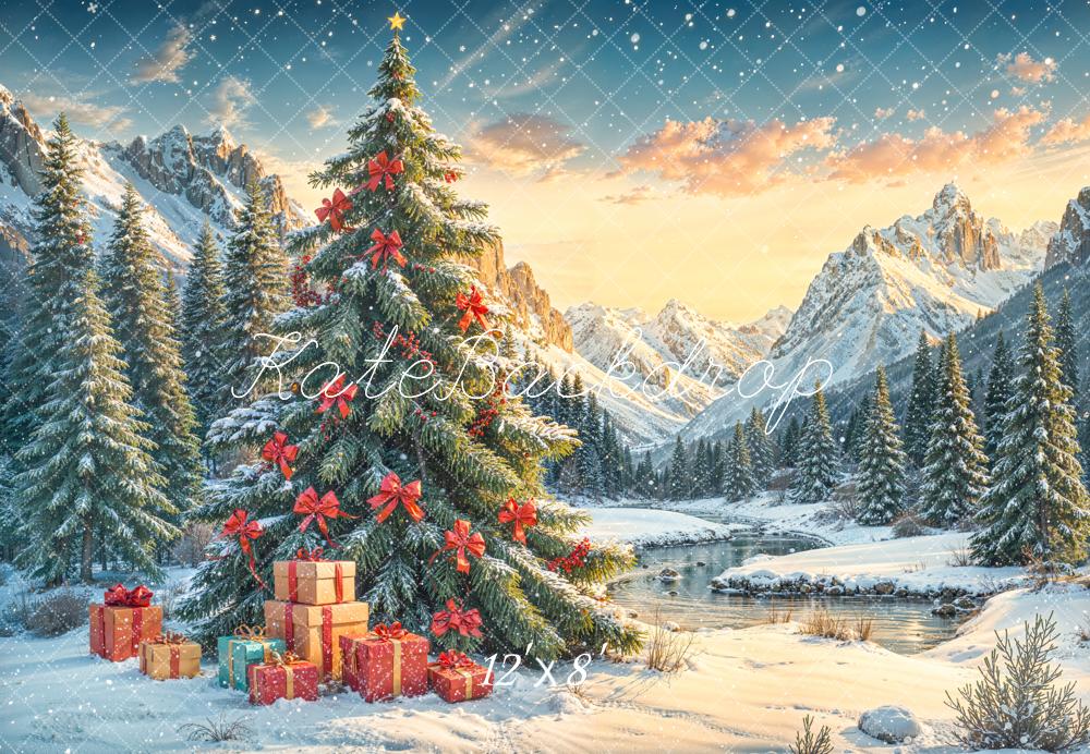 Kate Weihnachten Tannenbaum Geschenke Winterlandschaft Fleece Hintergrund Entworfen von Emetselch - Kate Backdrop.de